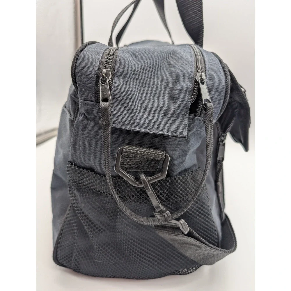 Eddie Bauer Navy Blue Canvas Diaper Bag Messenger Travel Tote Tan Trim Pockets
